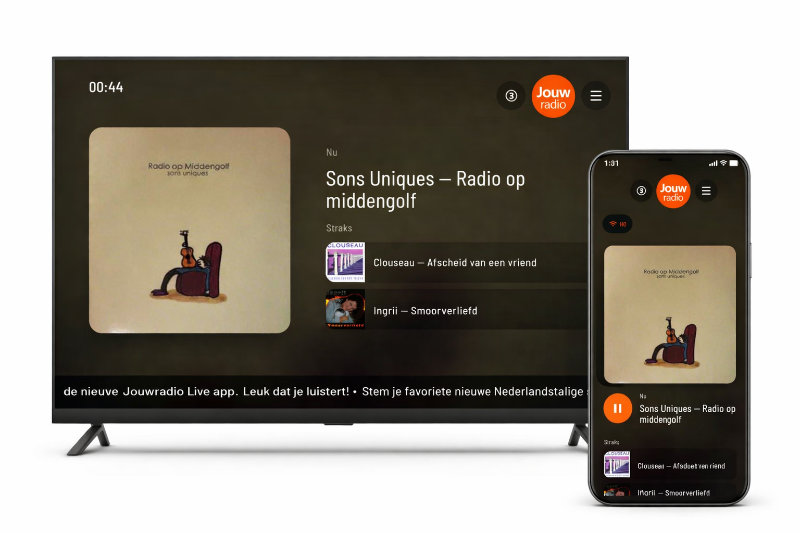 Jouwradio app op smartphone en televisie